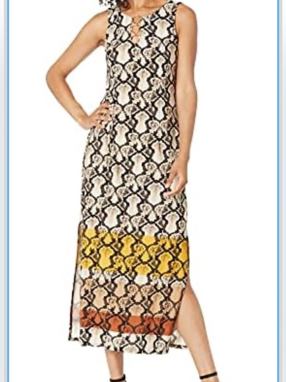 MSK Sleeveless Snake-Print Maxi Dress Yellow and Brown SZ M